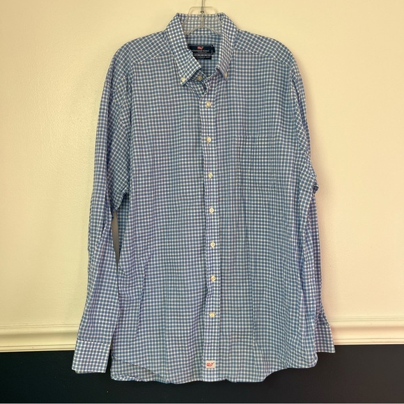Vineyard Vines Murray Dress Shirt Blue White Checkered Gingham Classic Fit XL - Picture 1 of 4